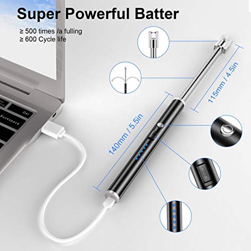 Electric Lighter,VICHYIE Candle Lighter with Longer 360°Flexible Neck Rechargeable Battery LED Indicator for Camping Cooking BBQs Fireworks