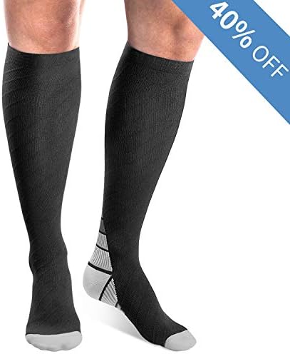 Blackace Compression Socks (20-30mm) - Men and Women - Better Blood Circulation, Prevent Blood Clots - Suitable for Running, Medical, Sports, Travel, Pregnancy (Black-Grey, S/M)