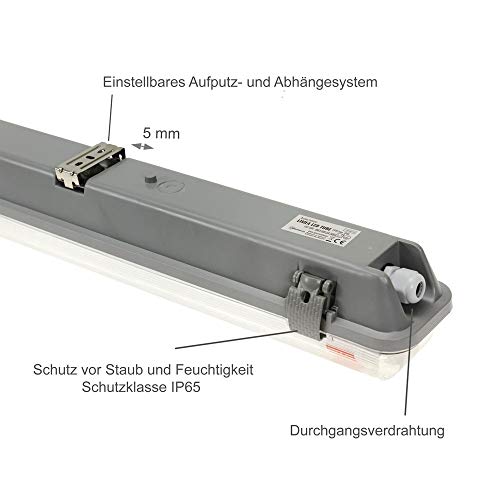 NCC-Licht LED Feuchtraumleuchte Wannenleuchte 157cm IP65 für 1 x T8 LED Röhre G13 150cm – Bild 7