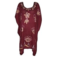 Womens Caftan Dress Maroon Floral Embroidered Kimono Rayon Beach Cover up xl