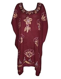 Womens Caftan Dress Maroon Floral Embroidered Kimono Rayon Beach Cover up xl