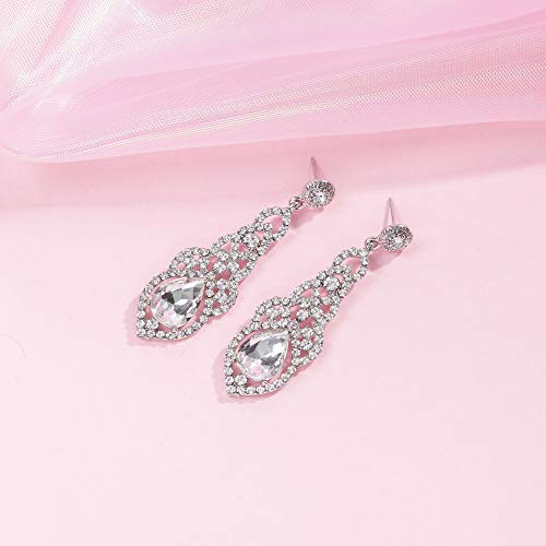 Paxuan 2 Pack Silver Wedding Bridal Crystal Tiara Crown with Comb Rhinestone Princess Headband Headpiece for Girls Women Birthday Pageant Party Wedding Prom Bridal (Earrings)