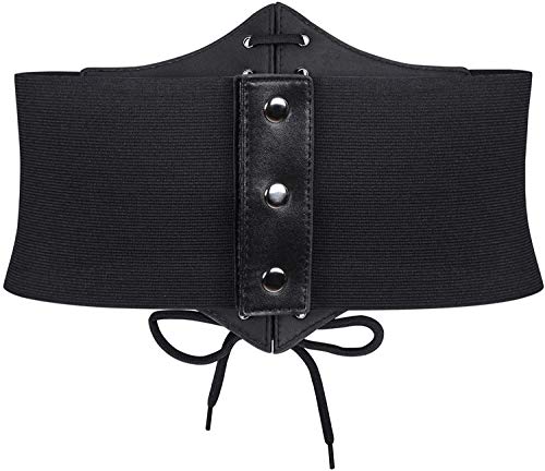 Women\'s Lace-up Corset Elastic Wide Belt, Tied Waspie Waist Belt for Women by WHIPPY, Black, Fit Waist 26-29 Inches