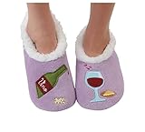 Snoozies Womens Classic Splitz Applique Slipper Socks - Wine O' Clock, X-Large