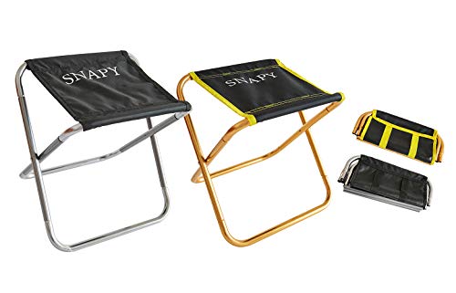 SNAPY 2-Pack Mini Folding Camping Stool, Lightweight Camp Stool, Portable Folding Camp Chair, Ultralight Camping Chair for BBQ, Garden, Camping, Travel, Hiking (12″x11″x12.3, Dark Gold & Silver Grey)