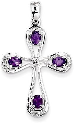 Sterling Silver Rhodium Amethyst &amp; Diamond Cross Pendant