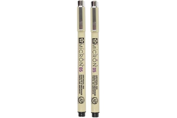SAKURA Pigma Micron 05 Fine Tip Pen - Black Line Width 0.45mm (Pack of 2)