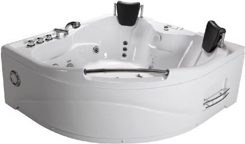 2 Person Bathtub White Corner Unit Jetted Whirlpool 11 Massage Jets Built-In Heater Waterfall Faucet Fm Radio Spa Hot Tub Model 005A-Wh-Sd