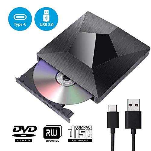 External CD DVD Drive USB Type C, 2 in 1 USB 3.0 & Type-C Superdrive Optical Drive Portable CD DVD RW Burner Player for Mac OS Windows Linux