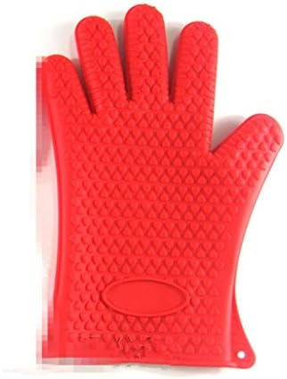 GYMNLJY Thickened Non-slip Silicone glove Baking tools Heat insulation Oven mitts Five fingers£¨Set of 2£ , red