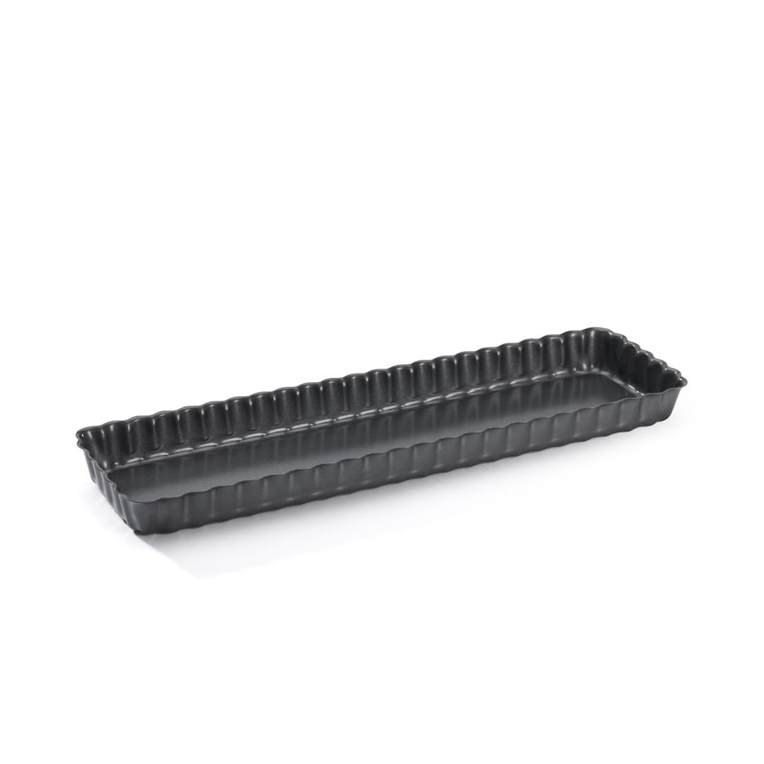 De Buyer Rectangular Fluted Tart Mould with Loose Base, Steel Grey, 36 x 10 x 2,7cm
