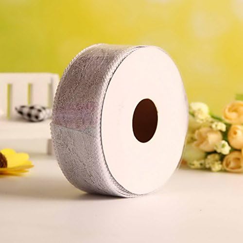 10Yards Gold Glitter Tape Ribbons Metalic Ribbon Gift Fabric Lace Trim Egde Sewing Emroidery Craft Wedding Ornament Gift Wrapping, Sewing 1-1/2" Width (Silver)