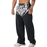 Bloonexus Mens Baggy Jogger Graphic Wide Leg Fall Sweatpants Casual Print Pants Drawstring with Pockets Streetwear XS-XL