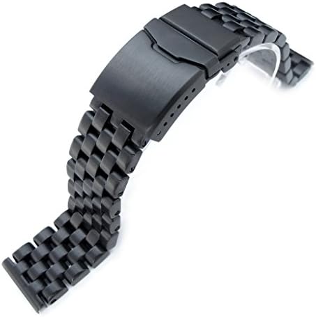 20mm Super Engineer Solid Stainless Steel Straight End Watch Band Button Chamfer, PVD Black
