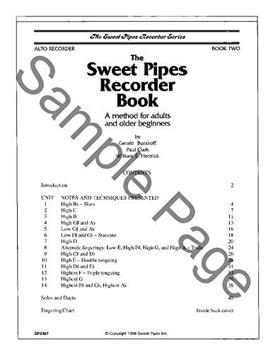 Sweet Pipes Recorder Book 2: A Method for Adults and Older Beginners - Alto