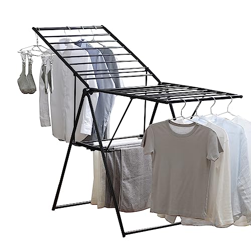 アイリスオーヤマ 洗濯物干し 物干しスタンド 室内物干し ブラック ワイドタイプ アームの角度の調節で布団も丈長い服も干せる 平干しも可能 一度に約5人分干せる スリム収納 軽量 多機能 幅140~155cm/高さ99~140cm シンプル 一人暮らし 家族 ラック KTSM-157商品画像