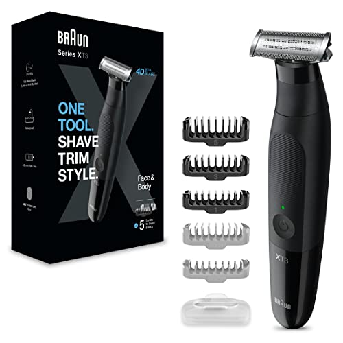 Braun Series X, Tondeuse hybride électrique pour hommes, visage et corps, avec 5 peignes, lame 4D innovante, + rasoir avec sabot bidirectionnel et tête flexible pour un rasage rapide