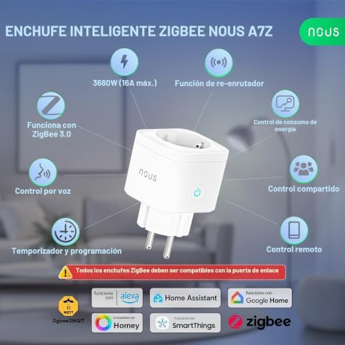 A7Z ZigBee Smart Socket con Monitorización de Energía, 16A, App y control por voz, Temporizador y Horarios, Compatible con Alexa, Google Home, Home Assistant, Tuya, Requiere ZigBee Hub, Pack of 3