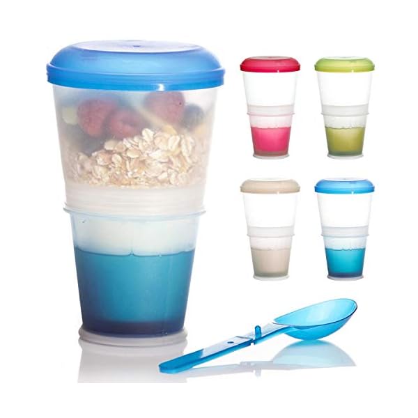 GOODS+GADGETS MÃ¼slibecher to Go Deluxe - Joghurt-Becher fÃ¼r unterwegs - Reise Lunchpot mit LÃ¶ffel und Iso-KÃ¼hlfach fÃ¼r MÃ¼sli, Cerealien, Porridge und Obst (1, Blau)