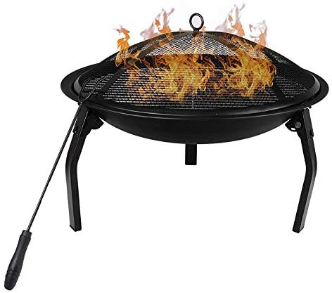 屋外ファイヤーピット 22インチウッドバーニングフォールディングラウンドバーベキューファイヤーボウル スパークスクリーン暖炉ポーカーファイヤーピット ピクニック用 休み