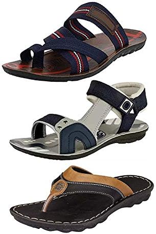 RIFOF Men's Combo Pack of 3 Synthetic Leather Flip Flops & House Slipper