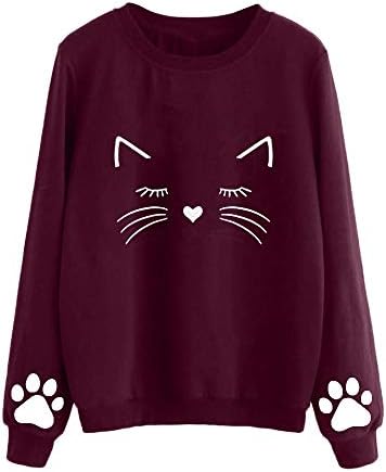 XOWRTE Clearance Women's Sweatshirt Cat Weater Round Neck Regular Fall Winter Pullover Tops