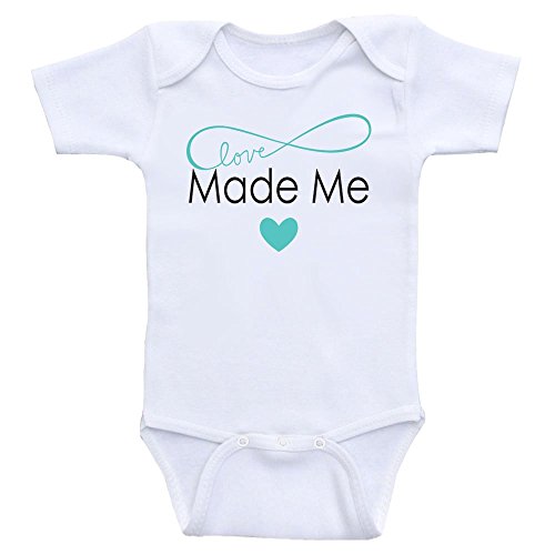 Cute Baby Onesie "Love Made Me" Baby Clothes For Girls or Boys (NB-Short Sleeve, Sea Foam Text)
