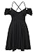 Sidefeel Women Ruffled Cold Shoulder Backless Skater Dress Large Black
