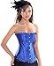 Senchanting Plus Size Women Overbust Satin Rhinestone Lace Up Corset Bustier(Blue,5XL)