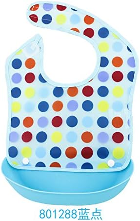Millton Velcro Foldable Waterproof Silicone Baby Feeding Bibs, With Detachable Food Catcher,Soft and Comfortable (Blue dots)