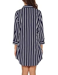 URRU - Camisón de noche para mujer, manga 3 4, con botones, a rayas, tallas S-XXL