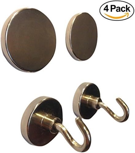 Larger Stronger Better Magnets Package 2 Discs (D1.5" x 1/5") 2 Hooks (D1.25") 80 lbs Heavy Duty Neodymium Magnetic force. Perfect for Homeowners