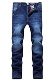Men's Blue Casual Stretch Washed Straight Leg Denim Jeans Pants