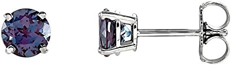 Prong Set 4.0mm 0.5 cttw Genuine Natural Alexandrite June Birthstone Stud Earrings 14K White Gold