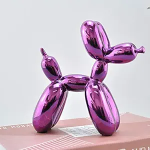 Shiny Balloon Dog Metallic Finish Animal Art Sculpture Statue Abstract Fashion Resin Craft Art for Statue Home Decoration (Purple)