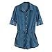 Lisli Women Long Sleeve Denim Jeans Jumpsuit Bodysuit Shorts Romper Playsuit (L)
