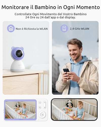 YESIMOM 2K Baby Monitor Video and Audio, Support Children Camera Control via Mobile Phone APP & 5 Inch Monitor, Newborn Video Camera with Night Light, 360° PTZ, Crying and Movement Alarms (8TM-2PCS