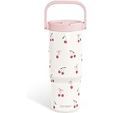 SANDJEST Cherry Stainless Steel Straw Lid Tumbler 30oz with Carry Handle for Women Girls, Insulated Travel Coffee Cup, Gift for Sports Outdoor Workout Christmas Birthday