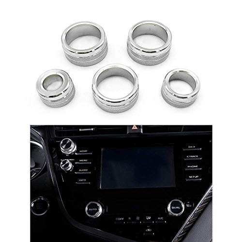 Thor-Ind 5PCS Center Console Knobs AC Air Conditioning Button+Audio+Function+Rear Mirror Knob Switch Cover Trim for Toyota Camry 2018 2019 2020 (Silver)
