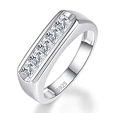 BONLAVIE 925 Sterling Silver Princess Cut Cubic Zirconia CZ Wedding Band Ring for Mens Womens 6-12