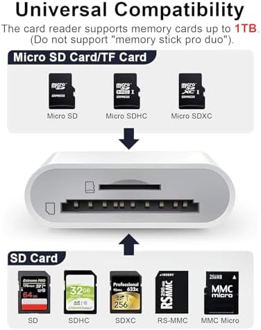 [Certificado Apple MFi] Lector Tarjetas SD para Phone Pad, Lightning USB C Adaptador de Tarjeta de Memoria para MicroSD/SD, SD Card Reader para iPhone16 15/iPad/Macbook/Teléfonos Android/Cámara — foto 2 de 7