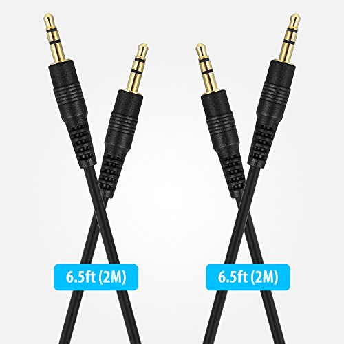 3.5mm Audio Cable Male to Male 6.5ft AUX Cable Extension 2 Pack by HomeSpot for Car, Home Stereos, Speaker, Amplifier, iPhone iPod iPad, Headphones, Sony Beats, Echo Dot & More