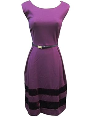 Calvin Klein Colorblocked Belted A-Line Dress, Aubergine