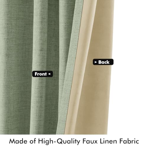 MIULEE 100% Blackout Linen Curtains 42 x 84 Inch Sage Green 2 Panels | Thermal Insulated, Room Darkening Drapes for Bedroom Living Room, Back Tab Rod Pocket Pinch Pleated, Solid Luxury Decor