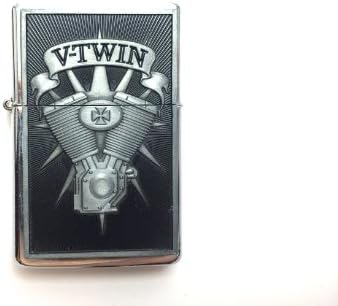 Hell Fire (Red Flame) Refillable Live to Ride Biker Emblem Torch Lighter with Unique Design Comes with Retro Style Wooden Charm (v-Twin)