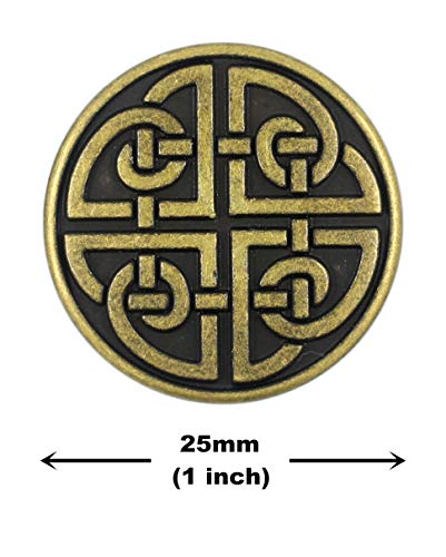Bezelry 10 Pieces Celtic Shield Knot Metal Shank Buttons. 25mm (1 inch) (Antique Brass)