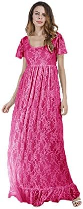 Xoemir Girl's Long Fuschia Maxi Lace Casual Homecoming Party Dress for Wedding