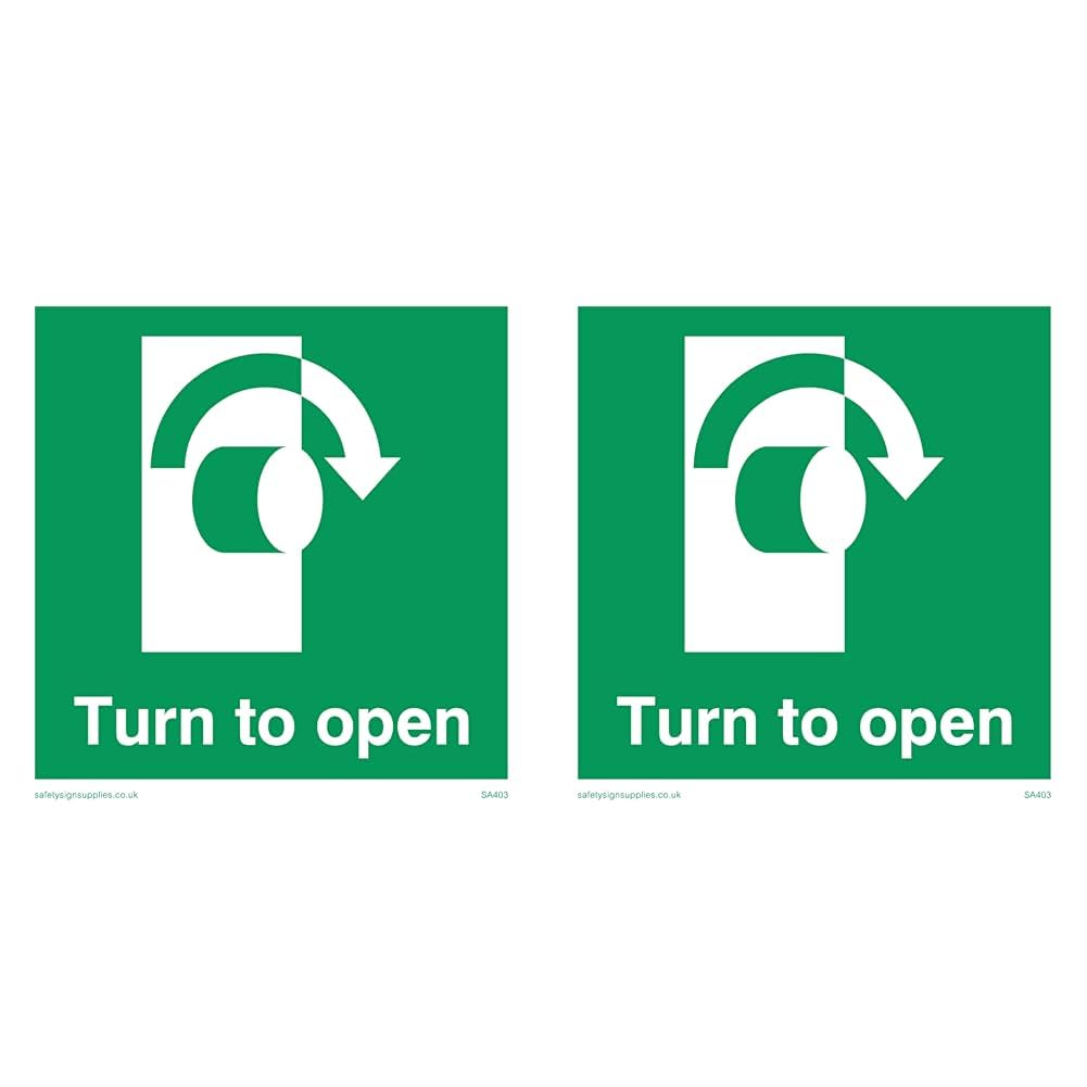 Viking Signs SA403-S85-V Right Down Arrow"Turn To Open" Sign, Vinyl, 85 mm H x 85 mm W,Green (Pack of 2)