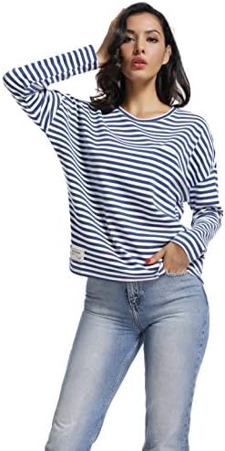 TOYOUTH Women's Striped Round Neck Long Sleeve Loose T Shirt