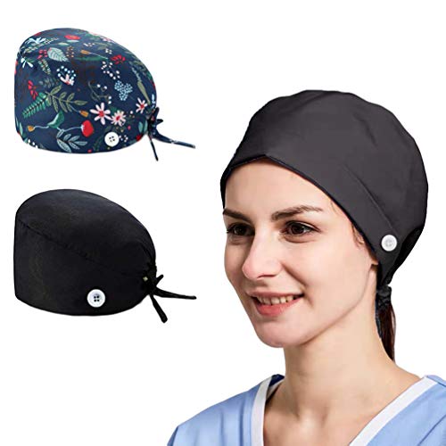 AMAWEI Working Caps with Button Adjustable for Women Men Sweatband Bouffant Hats One Size (Multi-Color 01)